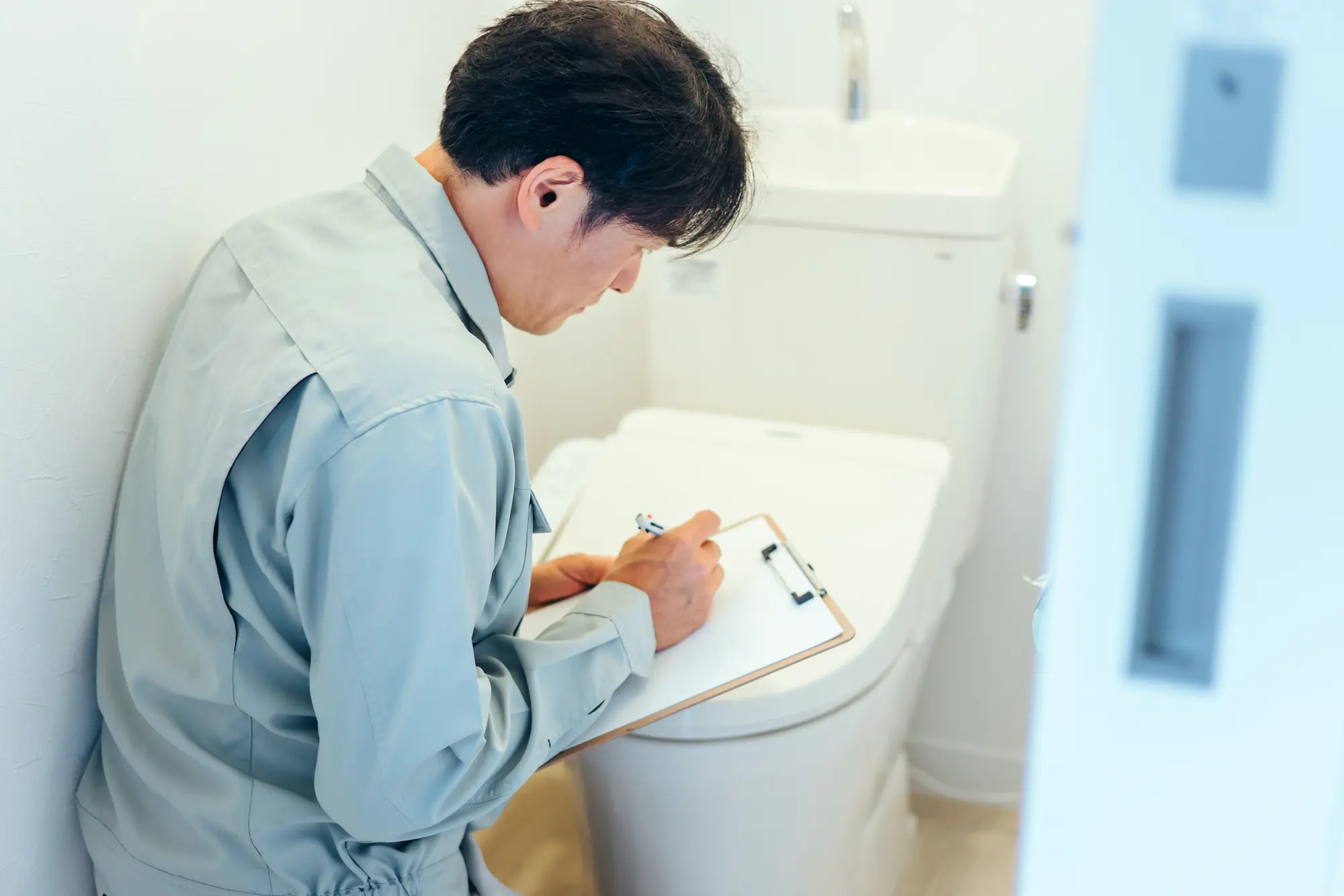 男性がトイレを修理している
